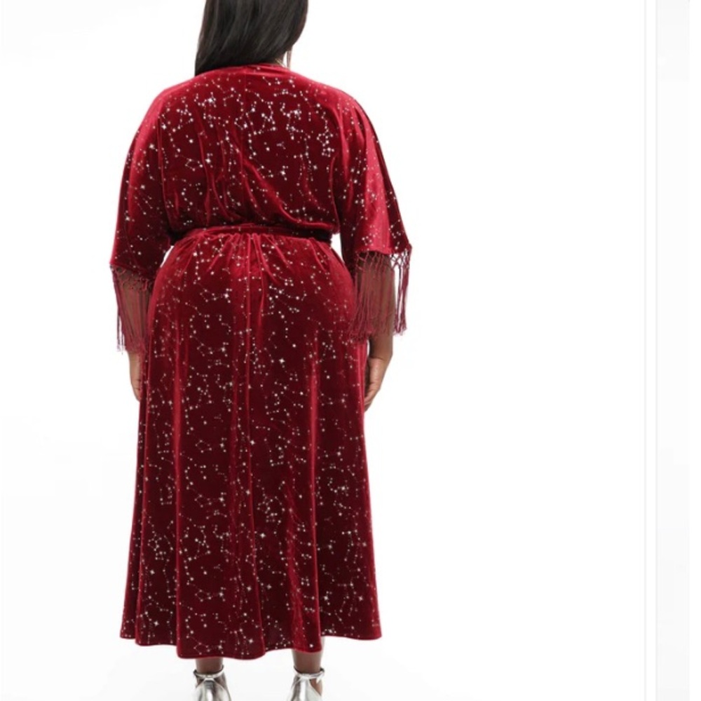 BNWT limited UNIQUE VINTAGE velvet wrap fringe dress with celestial detail